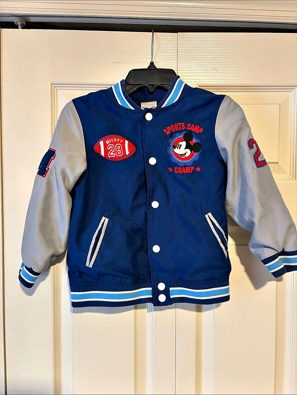 Disney Mickey Mouse Sports Camp Varsity Jacket Blue & Gray Boys 5T